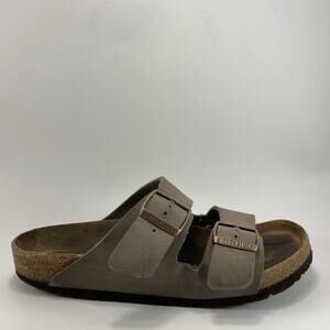 Birkenstock Taupe Double Strap Sandal with Brown Footbed